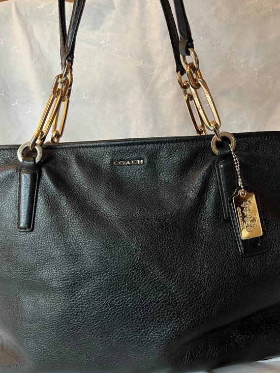 Coach Handbags - Coach Black Leather Madison Shoulder Tote with Gold Hardware
